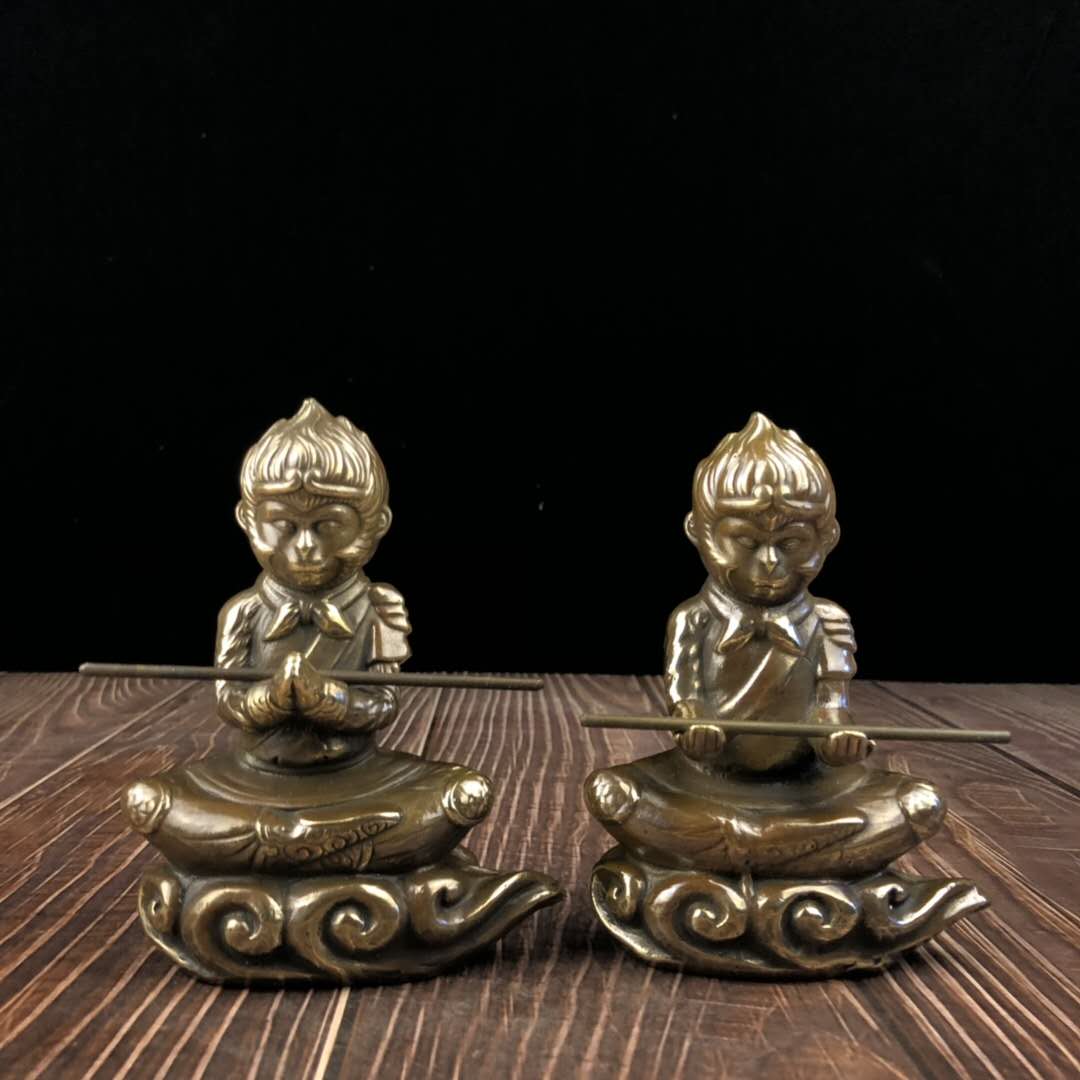 仿古純銅美猴王佛像擺件黃銅齊天大圣孫悟空書桌辦公室車載裝飾品