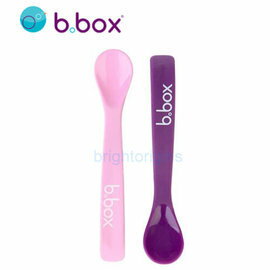 澳洲 b.box 矽膠軟湯匙兩入組(粉+紫)【湯匙有彈性可彎曲，適合剛長乳牙的寶寶 】【紫貝殼】