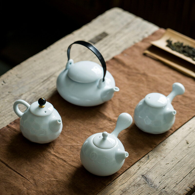 影青陶瓷茶壺 日式功夫茶具 青瓷白瓷單壺側把壺提梁壺泡茶器