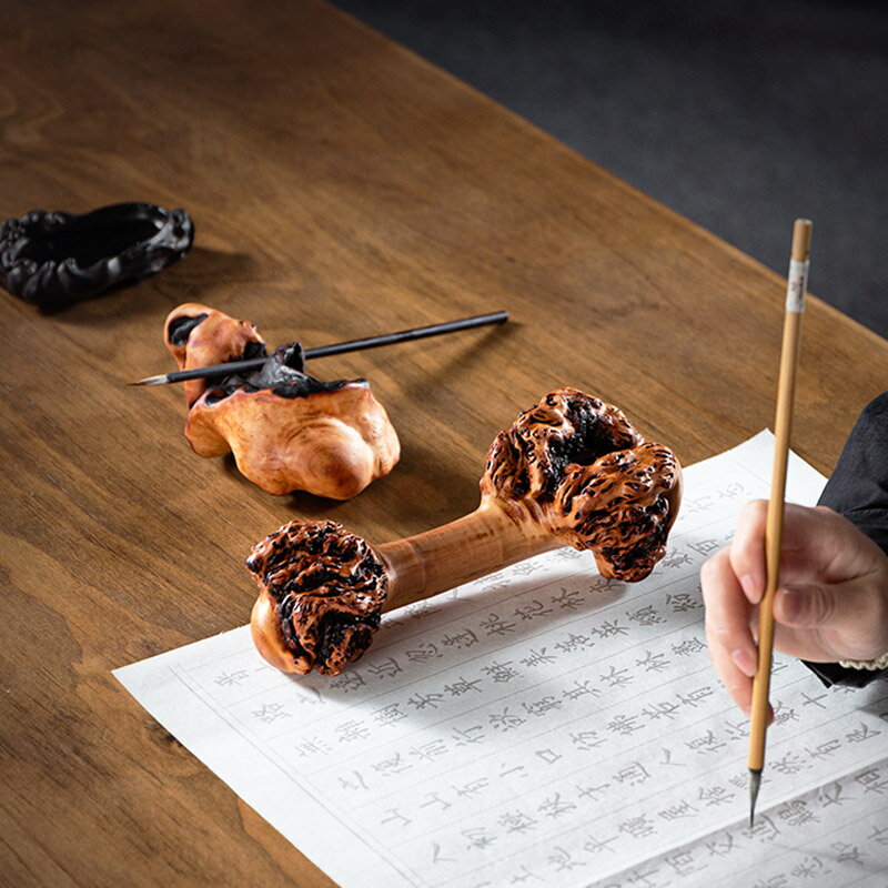 筆擱實木長壽木書法古風鎮尺筆架創意把玩復古擺件筆隔毛筆架筆托