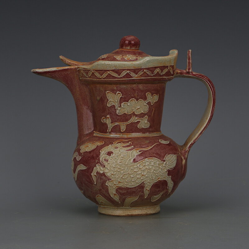 元時代 青花釉里紅と堆花雕麒麟鳳紋墓誌銘瓷板