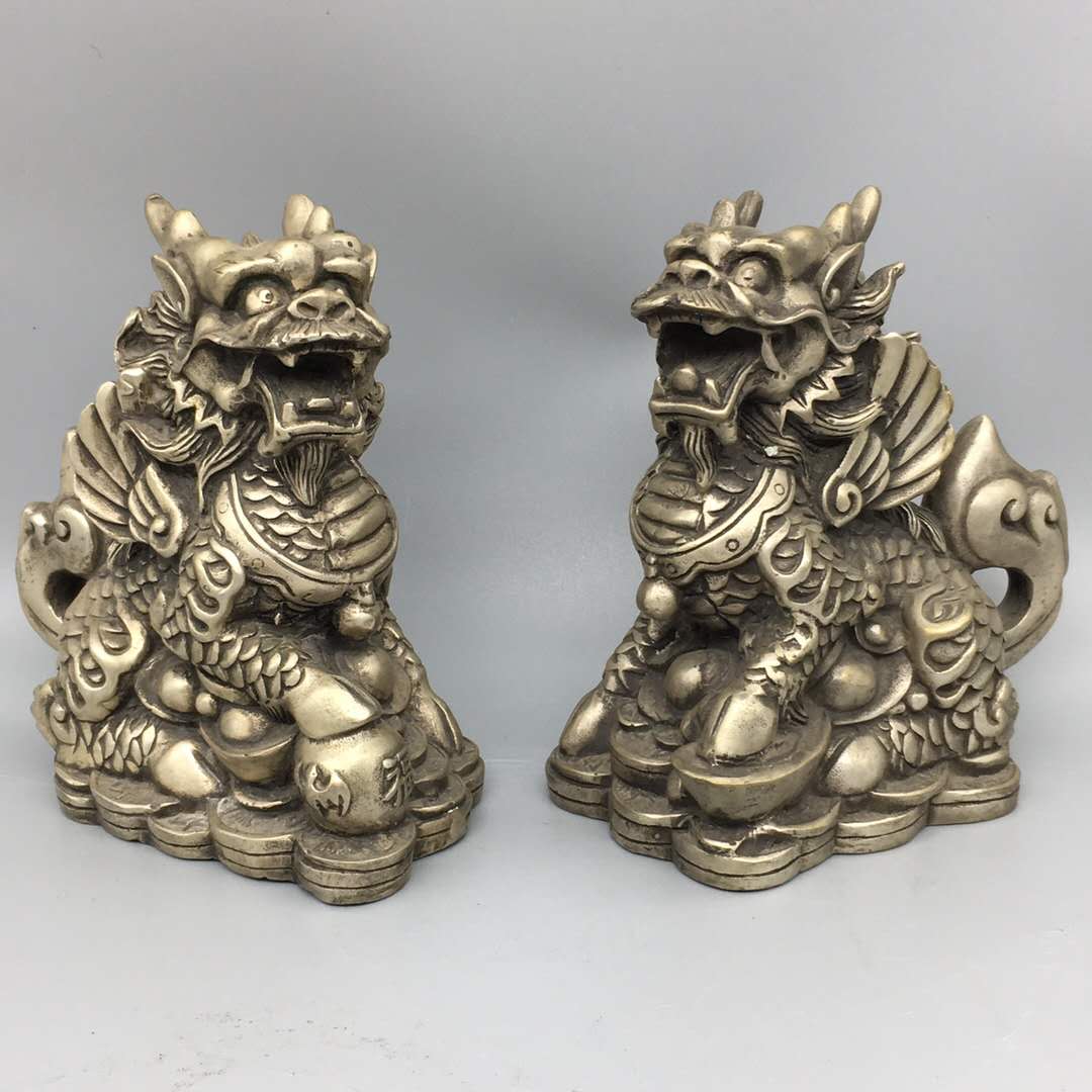 白銅元寶麒麟一對純銅財富麒麟招財納福家居辦公室工藝品裝飾擺件