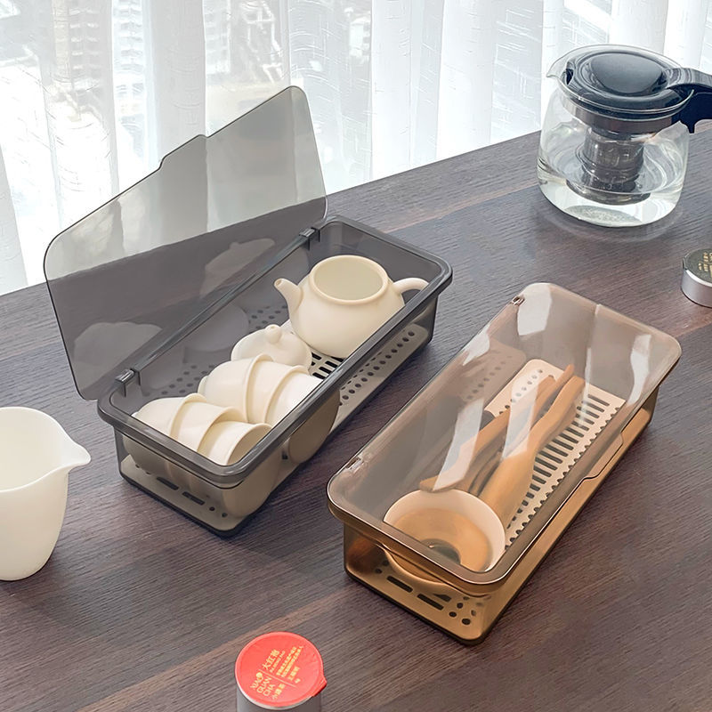 茶杯收納盒家用桌面收納盒帶蓋防塵功夫茶杯茶壺可疊加茶具儲存盒