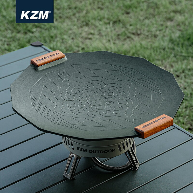 【露營趣】韓國製 KAZMI KZM K23T3G03 韓式不沾煎烤盤附木手把 燒烤盤 鐵板烤盤 煎盤 BBQ 中秋烤肉 野炊 露營