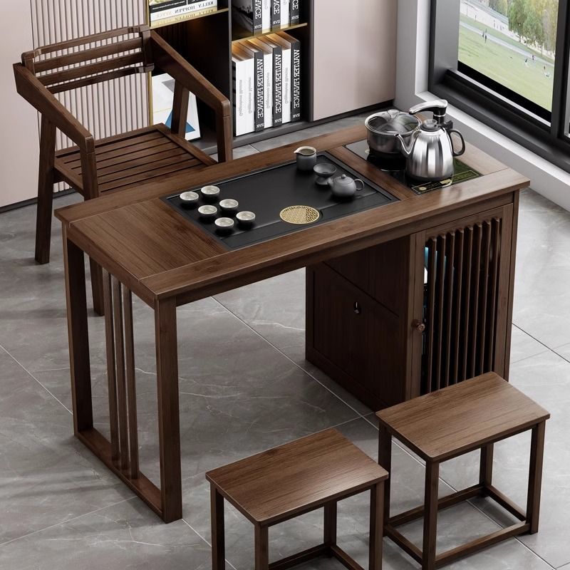 新中式陽臺茶桌椅組合客廳家用小茶臺茶幾實木茶具燒水壺一體套裝