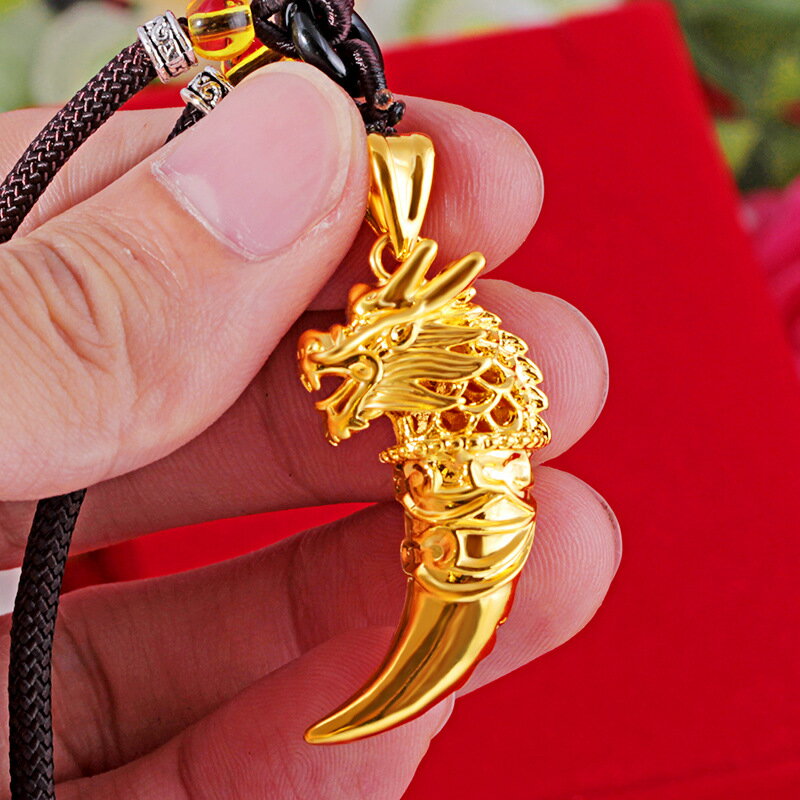 24K黃金項鏈男款狼牙吊墜999足金生肖金龍柱
