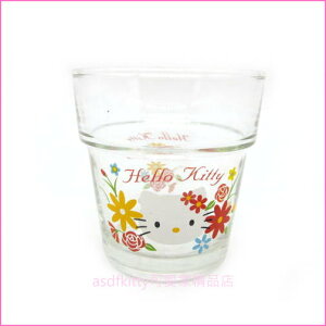 asdfkitty可愛家☆KITTY小雛菊曲線玻璃杯/水杯/酒杯-有可當擺飾或放小飾品-日本正版商品