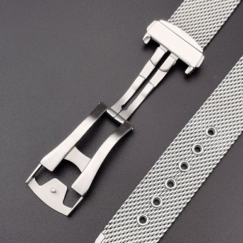 20 毫米 22 毫米銀色網眼不銹鋼錶帶,適用於歐米茄 Seamaster 007 手鍊折疊扣錶帶更換
