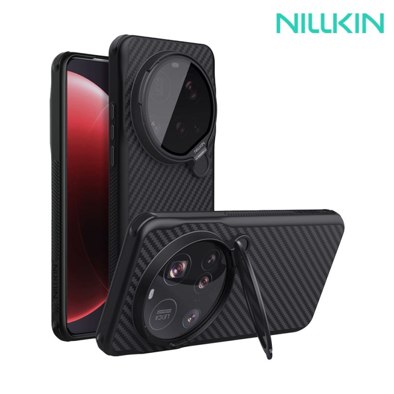 NILLKIN Xiaomi 小米 15 Ultra 5G 纖極碳纖維紋磁吸殼(透黑鏡蓋版) 保護殼 保護套 手機殼 雙料殼 鏡頭保護 可站立 鏡頭支架 防塵蓋 鏡頭蓋MagSafe