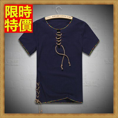 現貨+預購 亞麻T恤短袖上衣-圓領棉麻手工編織繩彩邊男T恤2色69f15【獨家進口】【米蘭精品】