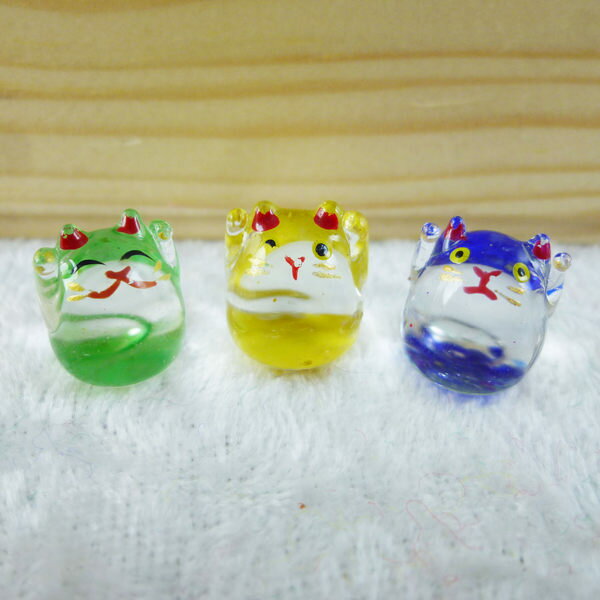 【震撼精品百貨】招財貓 招き貓 透明迷你小擺飾 綠/黃/藍【共3款】 震撼日式精品百貨