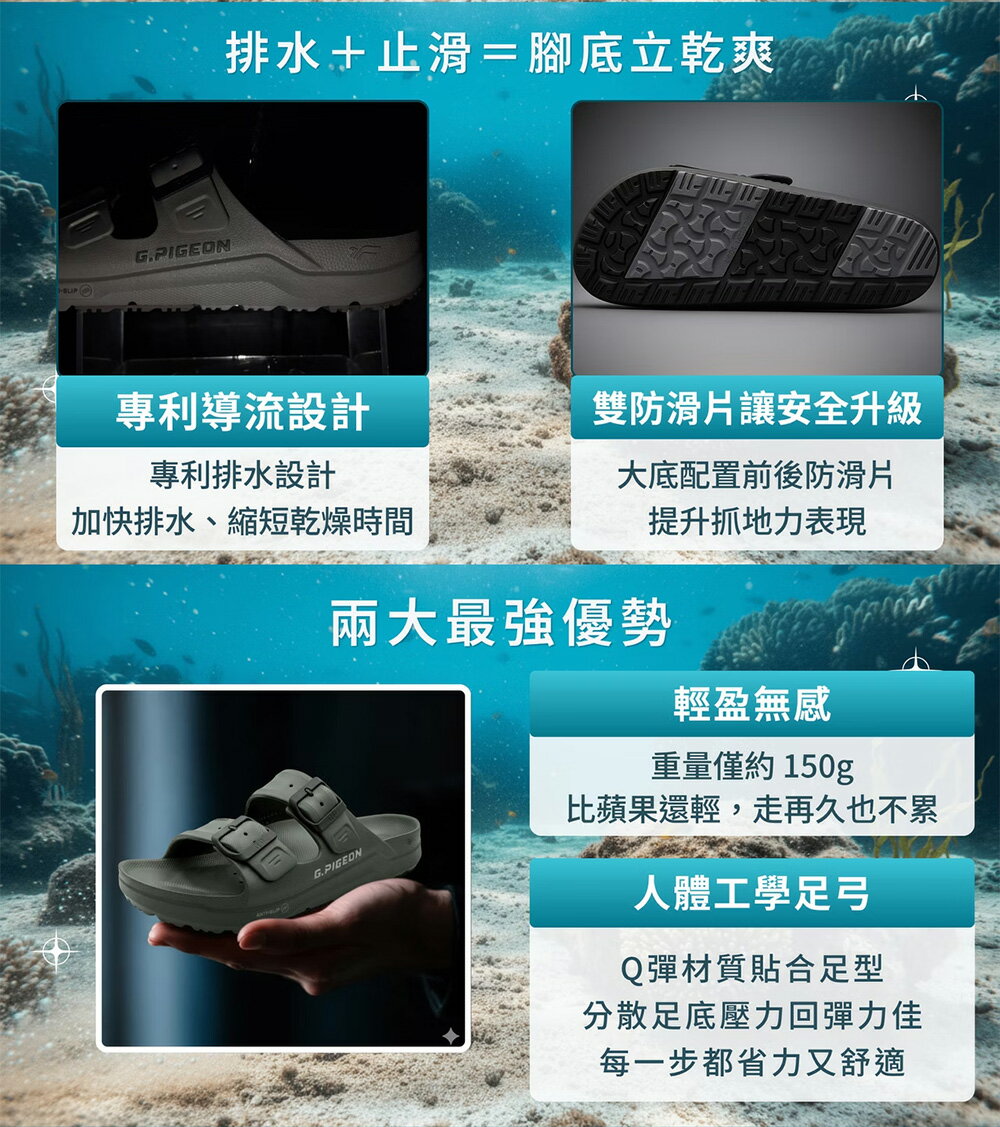 G.P(男女共同款)AQUOS綠藻舒適機能水行鞋 拖鞋 男女鞋-太空灰色 5