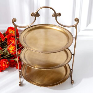 進口歐式黃銅復古宮廷三層下午茶蛋糕盤樣板間客廳高檔水果托盤