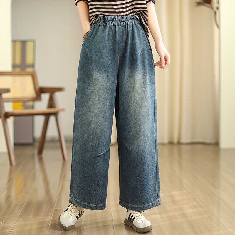 【巴黎精品】休閒褲寬管長褲-寬鬆牛仔復古九分褲女褲子a1eb26