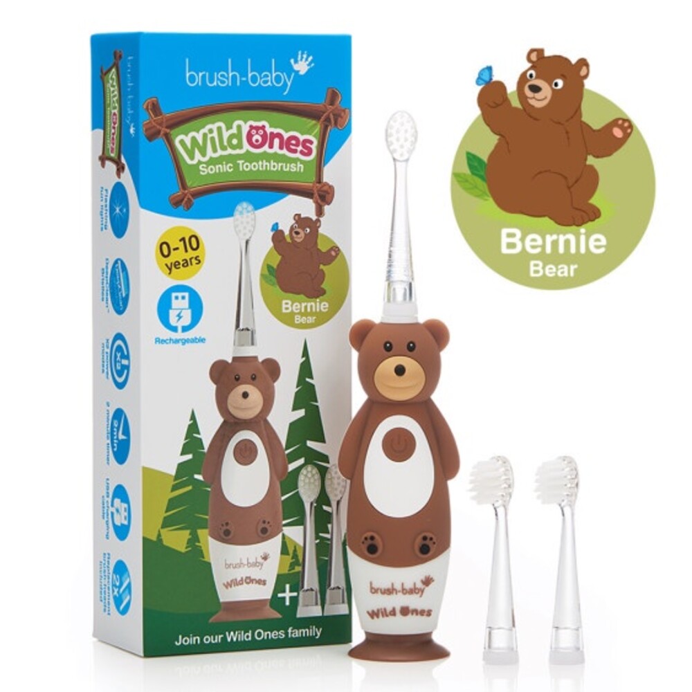 【牙齒寶寶】英國brush-baby充電式聲波電動牙刷(0-10歲/棕熊-柏尼克)