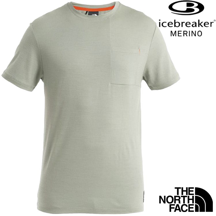 Icebreaker Merino 200 The North Face聯名 男款 美麗諾羊毛圓領短袖上衣(口袋) 0A56VV A74 若綠