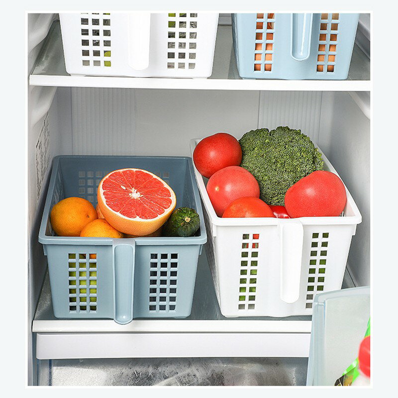 把手網格收納籃【Y021】台灣出貨 居家  網格收納筐 帶把手 有炳 大 中 小 三尺寸 白色 居家 冰箱 廚房收納 3