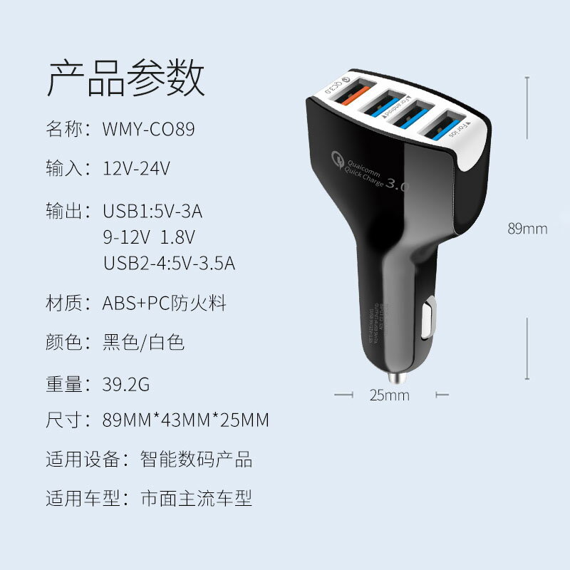 車載充電器一拖三四汽車用品多功能點煙器轉換插頭usb智能快充快速一拖二點煙口3A手機充電頭擴展口12V24V 4