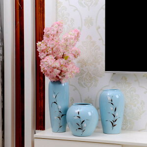 景德鎮陶瓷三件套組合花瓶簡約時尚客廳電視柜酒柜臺面裝飾品擺件