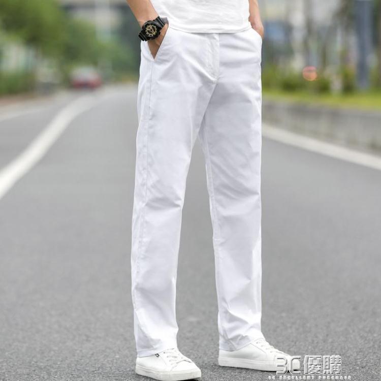 （熱門爆品）（萬人回購）白色男士休閒褲子男韓版夏季款百搭潮牌西褲商務直筒長褲休閒褲男 3C優購々