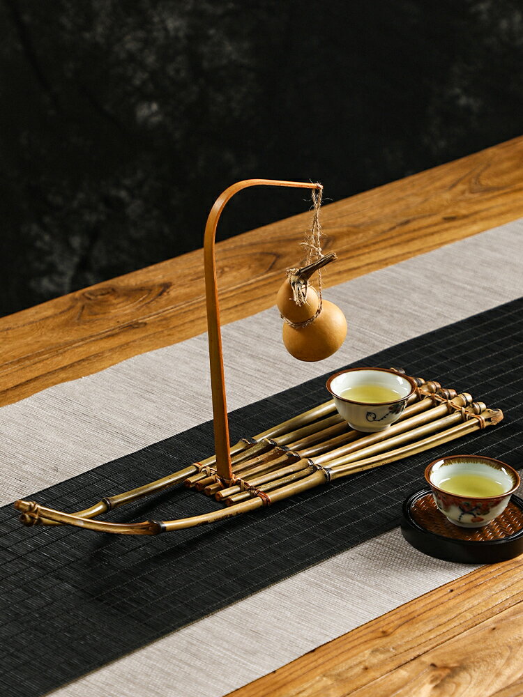 天然葫蘆擺件 手工竹編竹排桌面裝飾 竹制點心盤 托盤 香爐底座