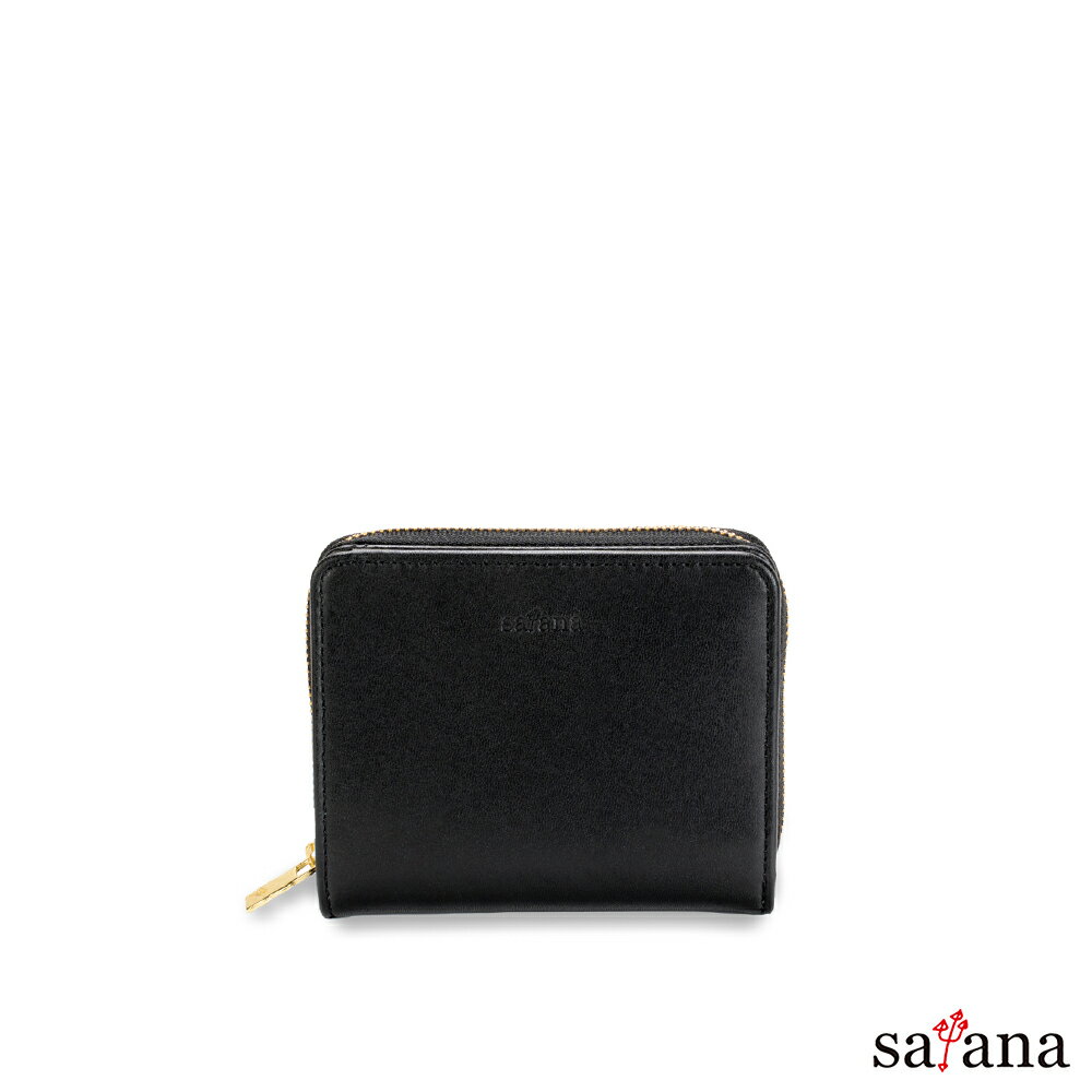 【satana】Leather 簡約拉鍊短夾 黑色 SLG0660 | 短夾 錢包 男包 女包