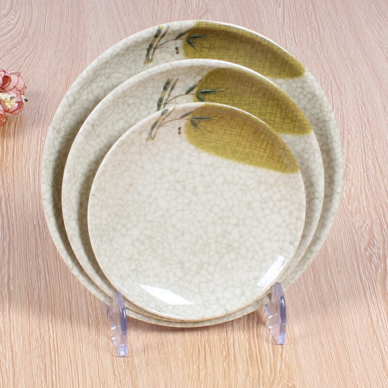A5仿瓷餐具盤富貴竹飯盤塑膠盤密胺圓盤菜盤碟子西餐盤骨碟