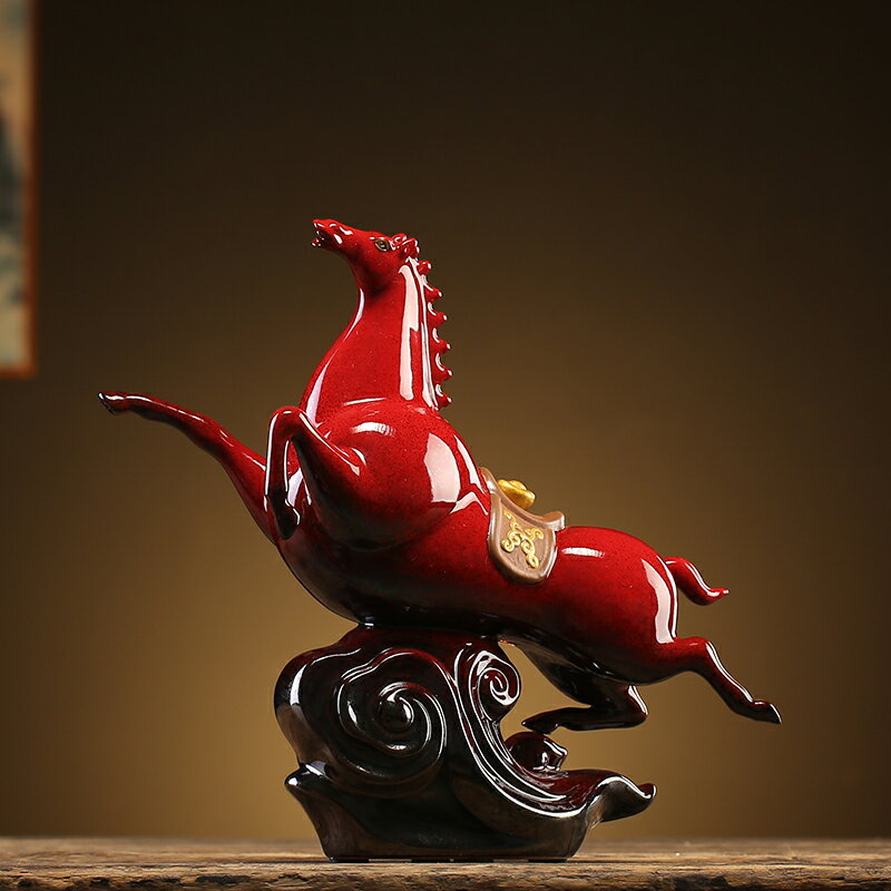 中式陶瓷馬到成功桌面擺件創意家居客廳辦公手工工藝品馬喬遷禮品