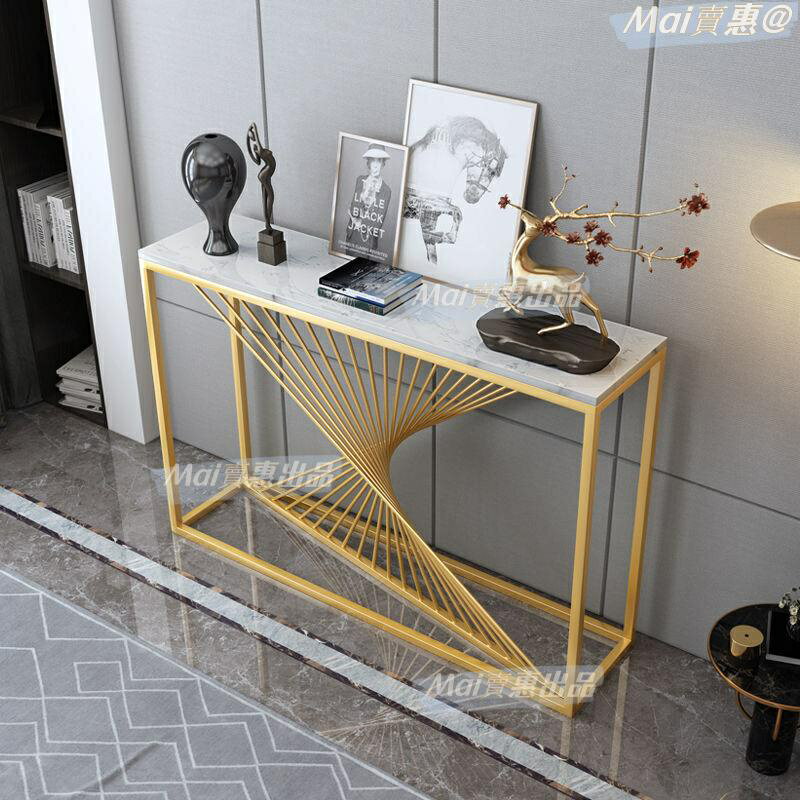 玄關臺 玄關小桌子 靠墻架子 玄關擺件 玄關桌 置物架 北歐金色大理石玄關桌靠墻條輕奢簡約玄關臺走廊過道鐵藝裝飾金色