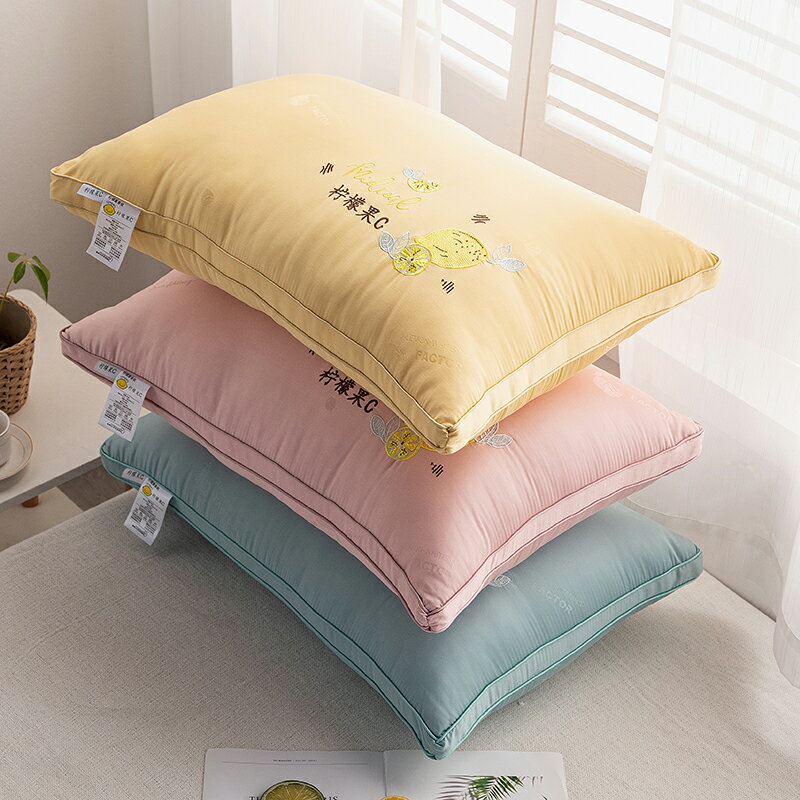 枕頭枕芯夏季一對裝親膚棉枕頭清涼枕頭不塌陷不變形小清新刺繡枕