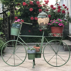 外單美式復古做舊鐵藝戶外防銹單車花架 庭院別墅花園自行車裝飾