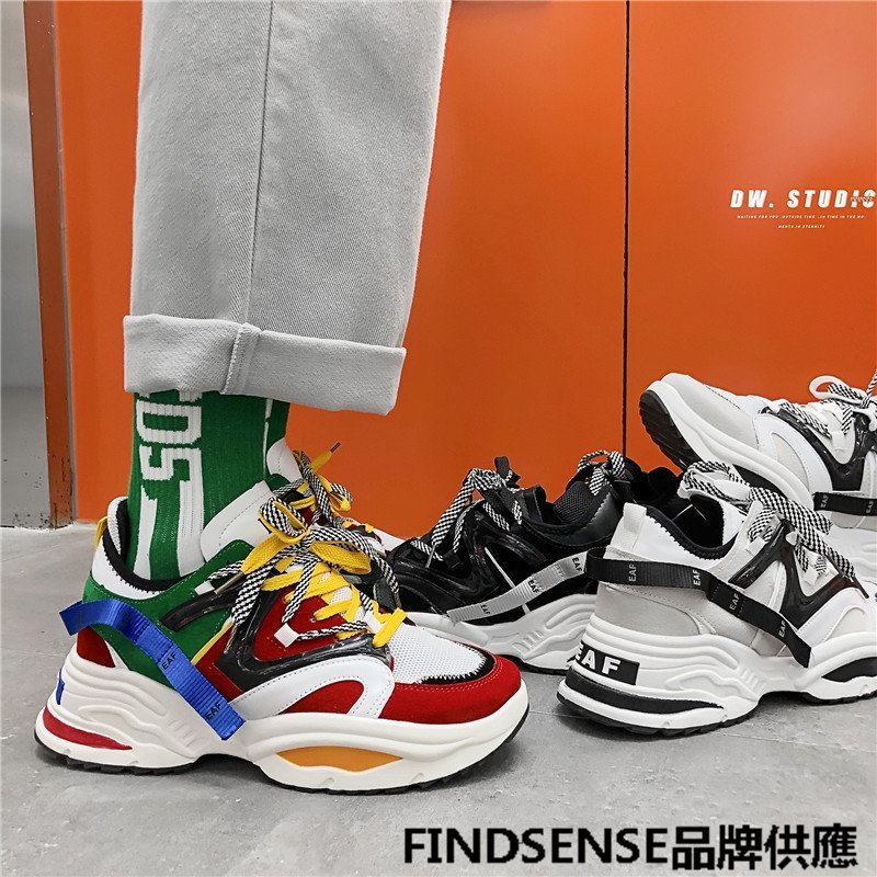 FINDSENSE品牌 四季款 新款 日本 男 高品質 撞色 厚底增高 運動 舒適透氣 休閒鞋 潮流鞋子