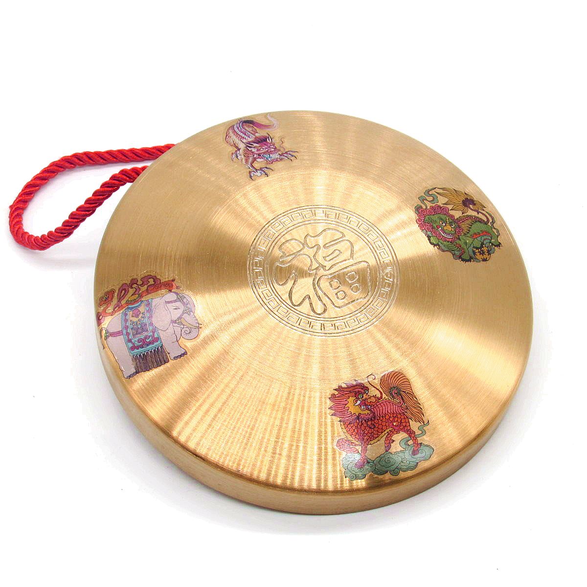 金鑼帶架四瑞獸鑼風水六帝鑼家居擺設銅鑼28cm18cm禮品百福鑼送錘