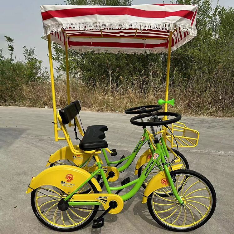 免運/可開票 快速出貨 四輪雙人自行車並排親子三人兩人騎情侶觀光車家庭自用接送小孩上