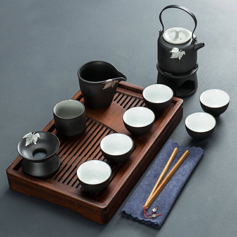家用黑陶功夫茶具套裝陶瓷茶壺茶杯干泡茶盤茶托日式簡約粗陶茶海