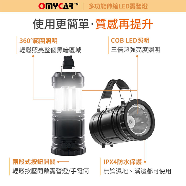 【OMyCar】多功能伸縮LED露營燈 (可掛可提 遠射探照燈 照明燈 工作燈 營燈 燈具 照明設備) 2