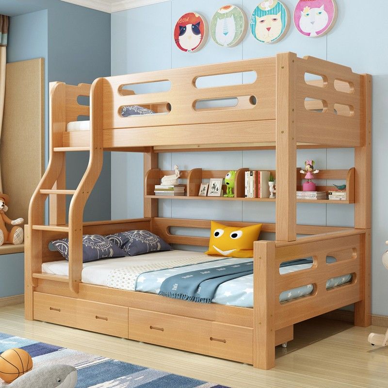 櫸木子母床上下床雙層床兩層兒童床全實木高低床小戶型上下鋪家用