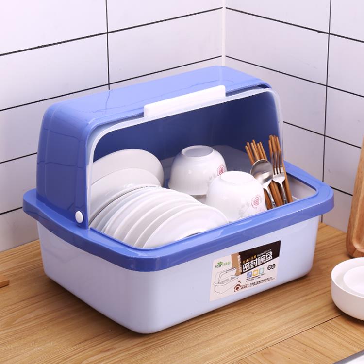 放碗櫃塑料家用廚房瀝水碗架裝餐具碗筷碗碟架收納盒帶蓋箱置物架「限時特惠」