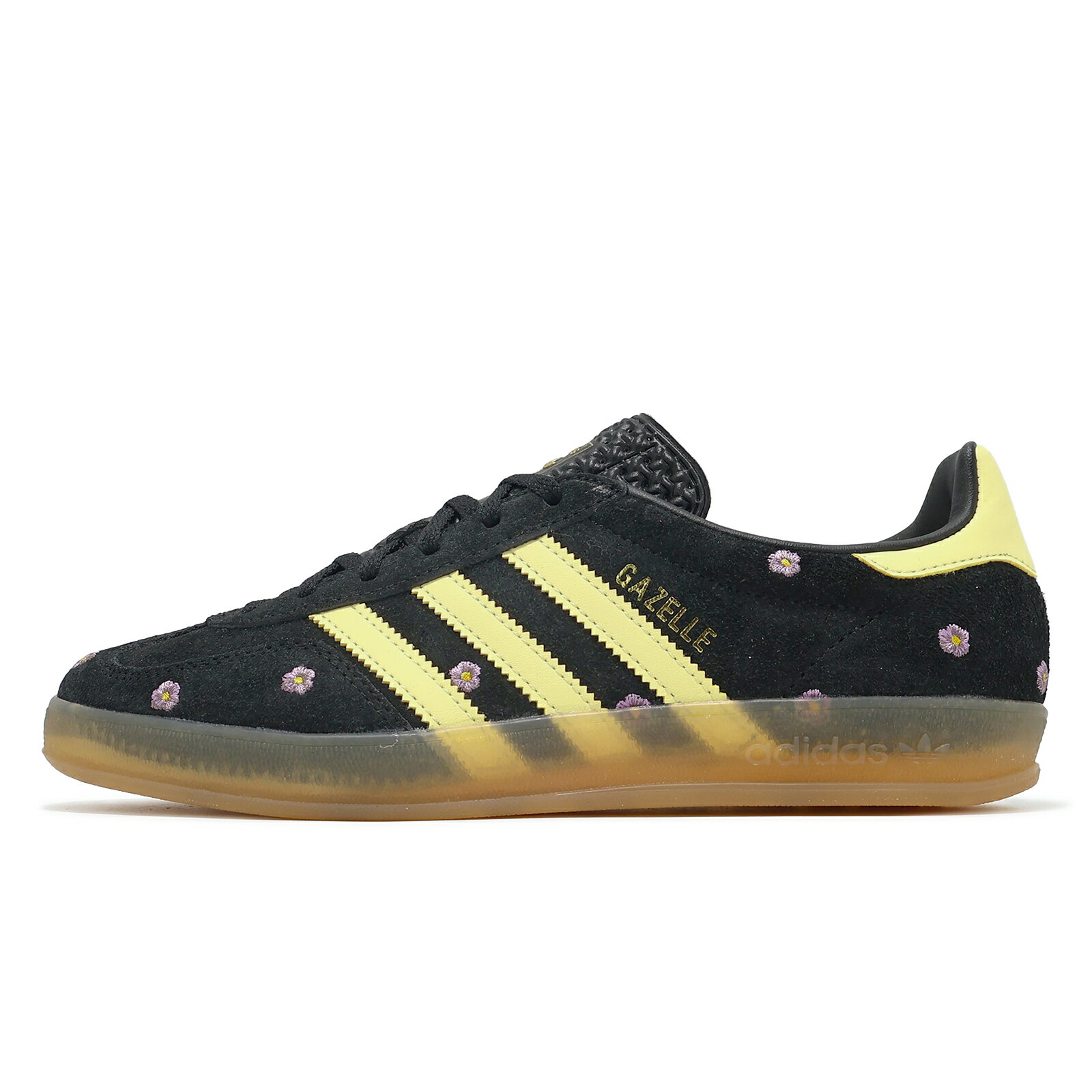 adidas 休閒鞋 Gazelle Indoor W 女鞋 黑 黃 粉紅小花 復古 德訓鞋 愛迪達 IF4490