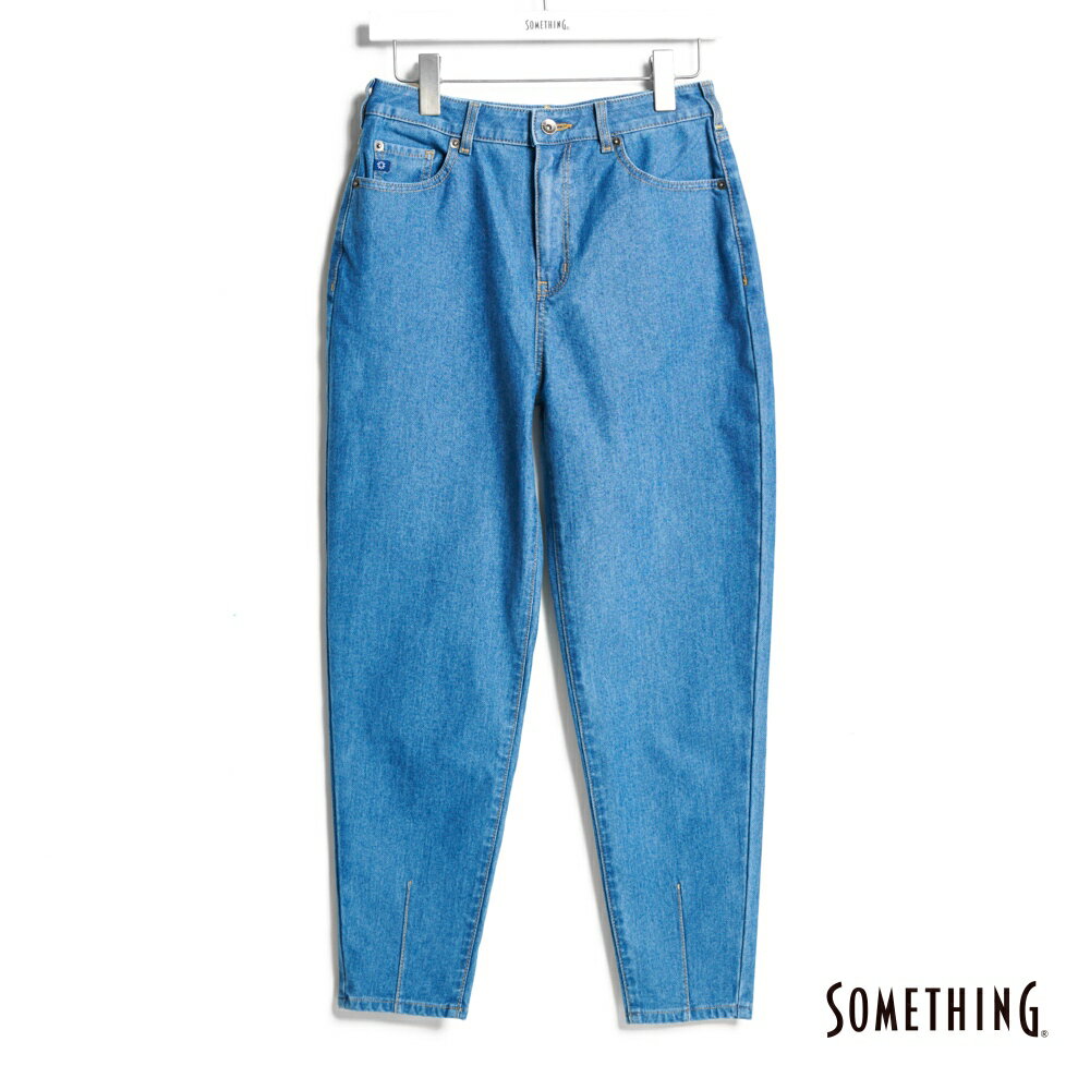 SOMETHING 女款 針織丹寧錐形蜜桃褲 (拔洗藍)