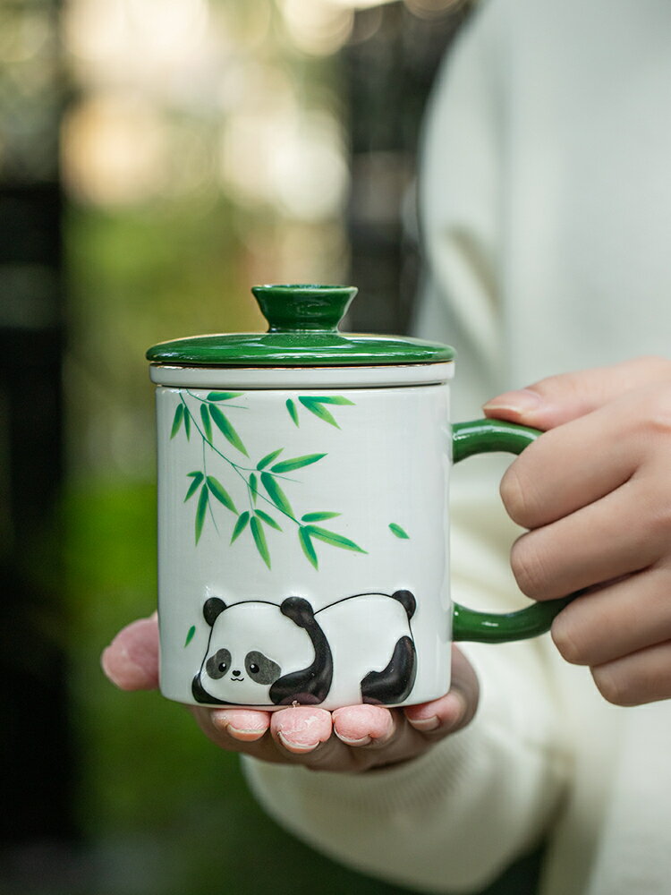 泡茶杯茶水分離馬克陶瓷杯 熊貓創意杯子高顏值馬克帶蓋過濾辦公室高階感小眾陶瓷水杯定製