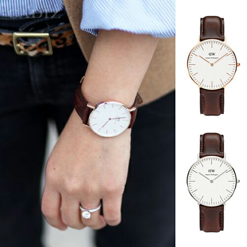 【Cadiz】瑞典正品 Daniel Wellington 手錶 0511DW玫瑰金 0611DW銀 CLASSIC BRISTOL 深棕色皮革 蛋縠白錶盤 36mm 對錶 情侶錶 男女錶 兩年保固