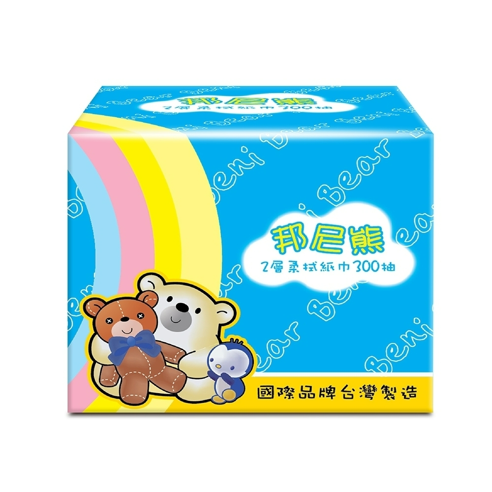 【BeniBear邦尼熊】抽取式柔式紙巾300抽x30包/箱(彩虹版)