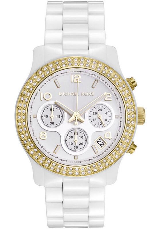 『Marc Jacobs旗艦店』美國代購 mk5237 Michael Kors 時尚羅馬數字金色晶鑽三眼陶瓷錶帶腕錶