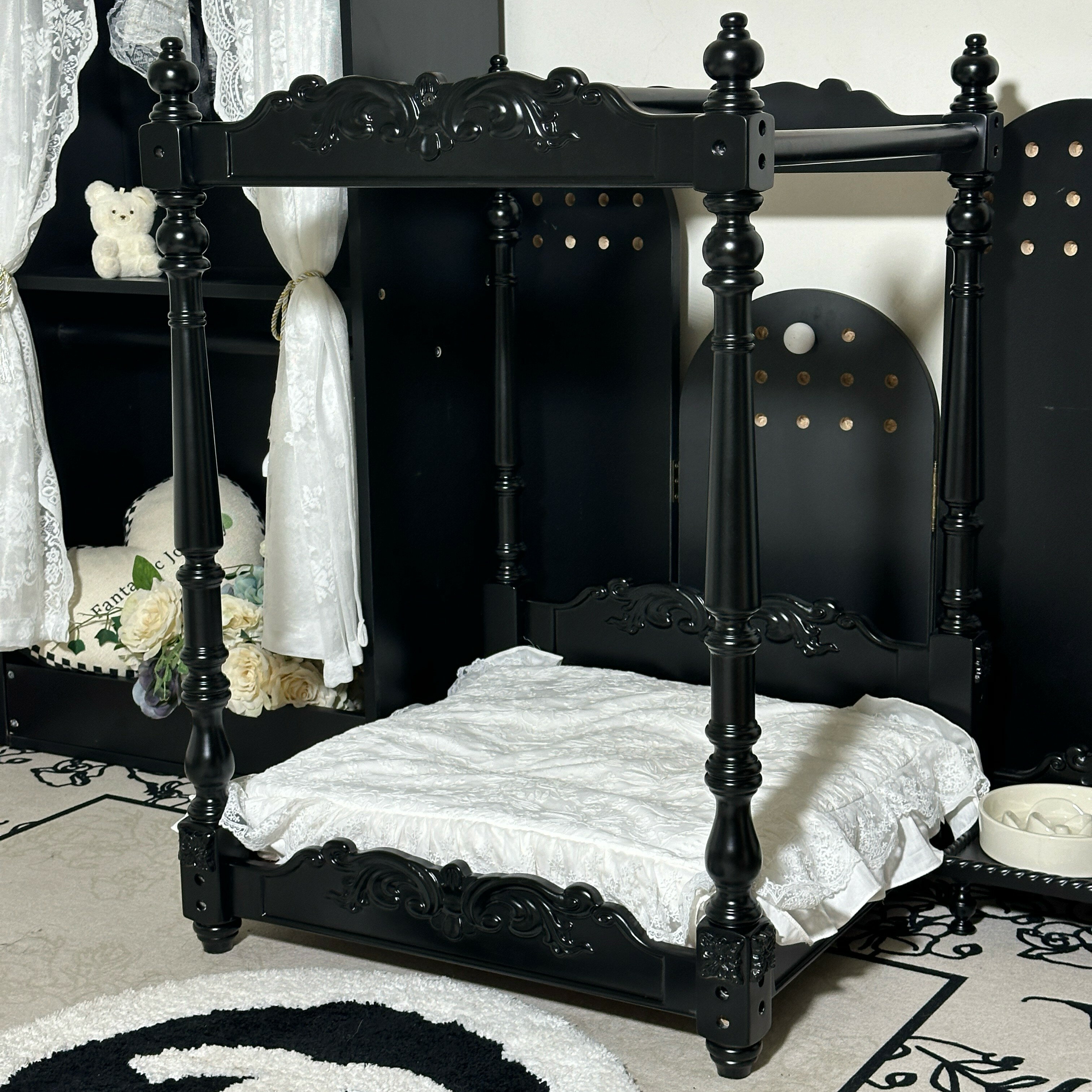 【可打統編 超低價】一芯有寵?宮廷復古架子床實法式美式床小型犬貓咪豪華床床幔蚊帳 0