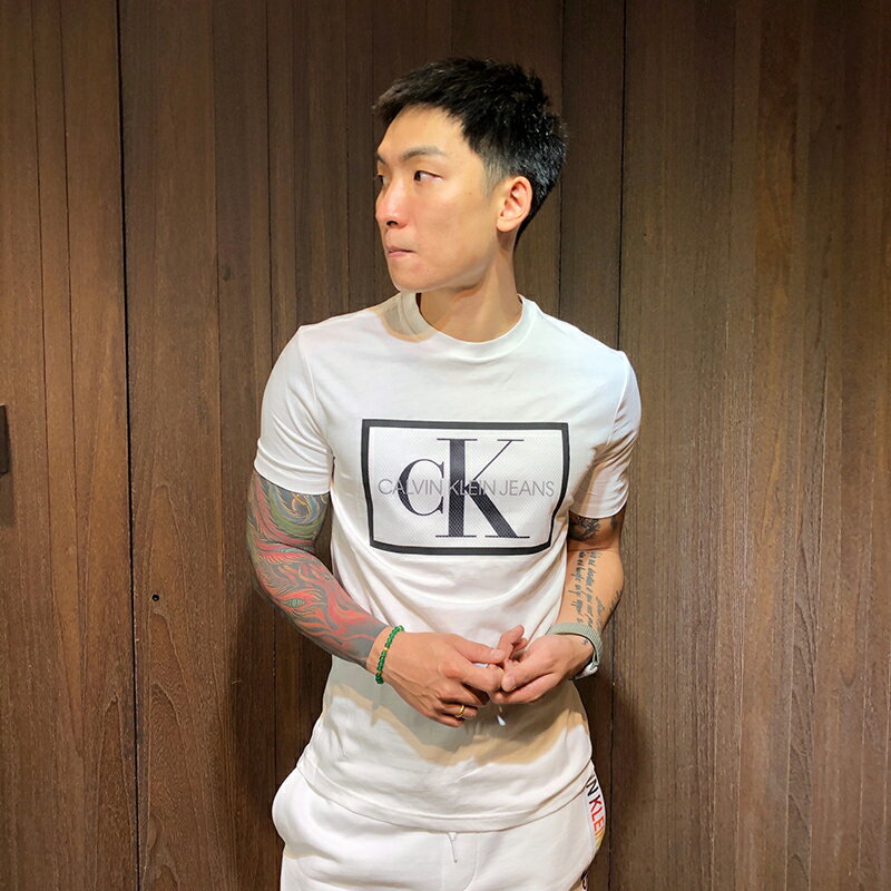 美國百分百【全新真品】Calvin Klein T恤 CK 短袖 T-shirt 短T 網眼 logo 白色 BA36