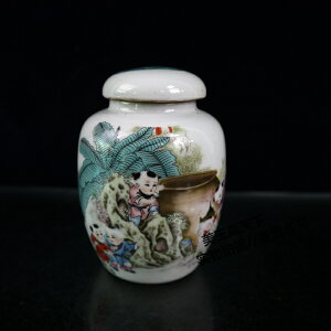 粉彩瓷器童子茶葉罐陶瓷密封罐司馬光砸缸瓷罐瓷器嬰戲圖儲物罐