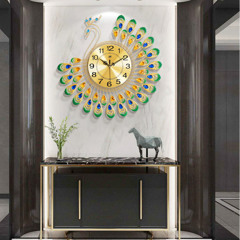 熱賣產品 鐘表簡約孔雀創意客廳掛鐘家用裝飾時鐘掛墻