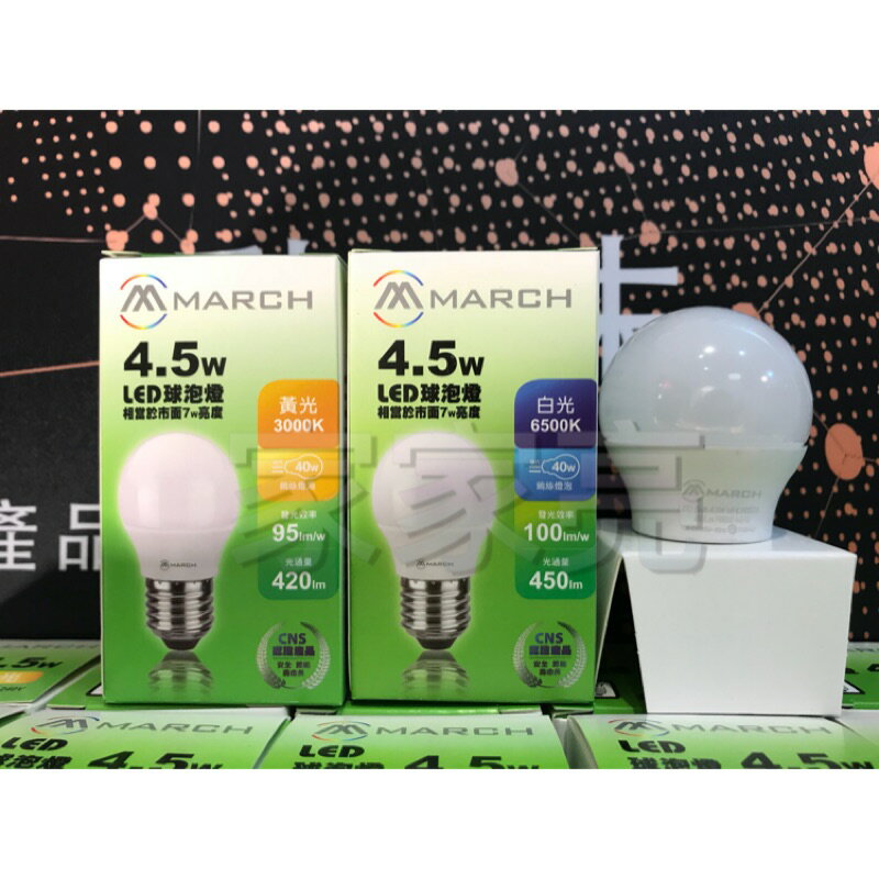 (A Light) MARCH 4.5W LED 燈泡 E27 全電壓 白光 黃光 4.5W 球泡