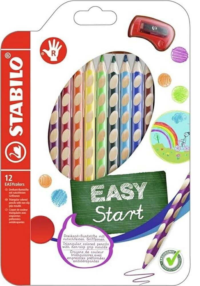 STABILO EASYcolors 右手專用的力學設計色鉛筆(12色)*332/12【領券滿額再折千8/31止】